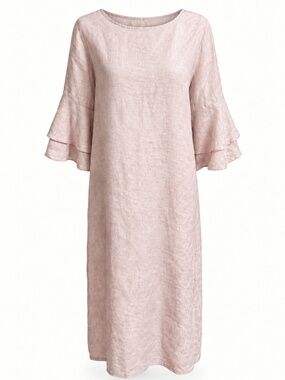 Francesca Bettini Blush Pink 100% Linen Shift Dress Size Small | Flutter Sleeve